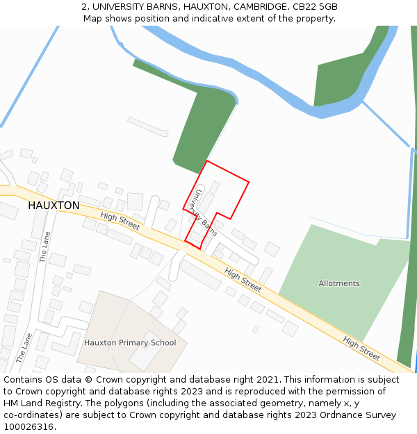 2, UNIVERSITY BARNS, HAUXTON, CAMBRIDGE, CB22 5GB: Location map and indicative extent of plot