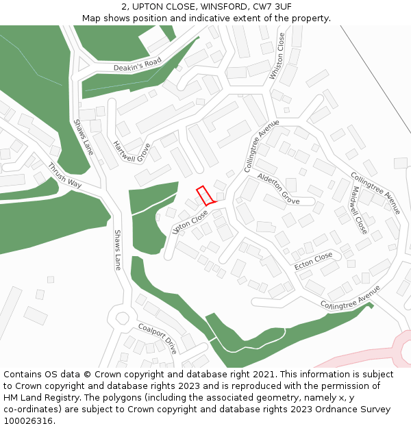 2, UPTON CLOSE, WINSFORD, CW7 3UF: Location map and indicative extent of plot