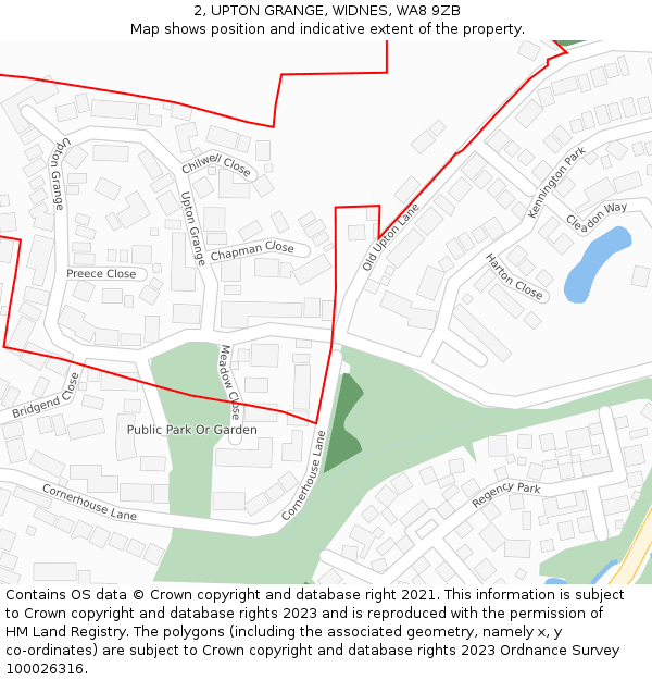 2, UPTON GRANGE, WIDNES, WA8 9ZB: Location map and indicative extent of plot