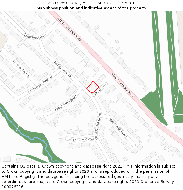 2, URLAY GROVE, MIDDLESBROUGH, TS5 8LB: Location map and indicative extent of plot