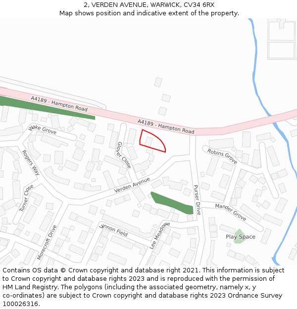 2, VERDEN AVENUE, WARWICK, CV34 6RX: Location map and indicative extent of plot