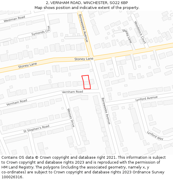 2, VERNHAM ROAD, WINCHESTER, SO22 6BP: Location map and indicative extent of plot