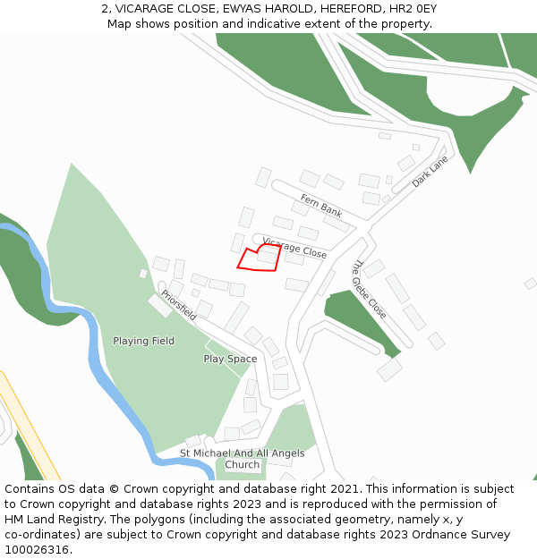 2, VICARAGE CLOSE, EWYAS HAROLD, HEREFORD, HR2 0EY: Location map and indicative extent of plot