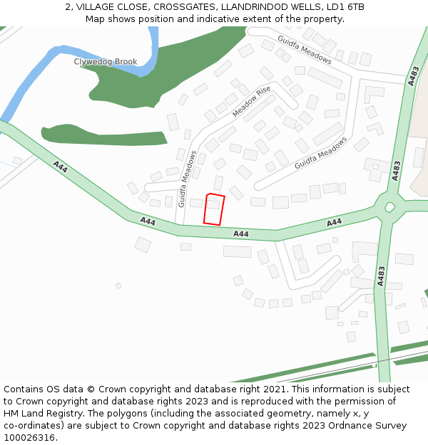 2, VILLAGE CLOSE, CROSSGATES, LLANDRINDOD WELLS, LD1 6TB: Location map and indicative extent of plot