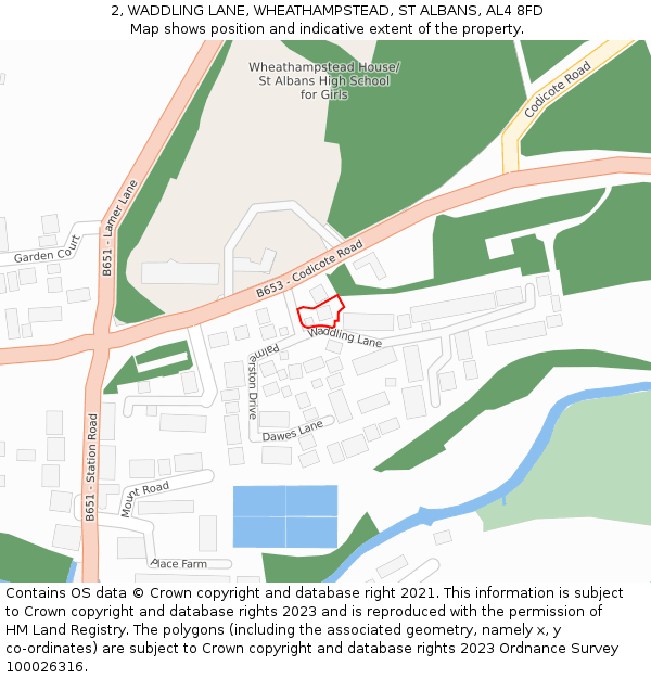 2, WADDLING LANE, WHEATHAMPSTEAD, ST ALBANS, AL4 8FD: Location map and indicative extent of plot