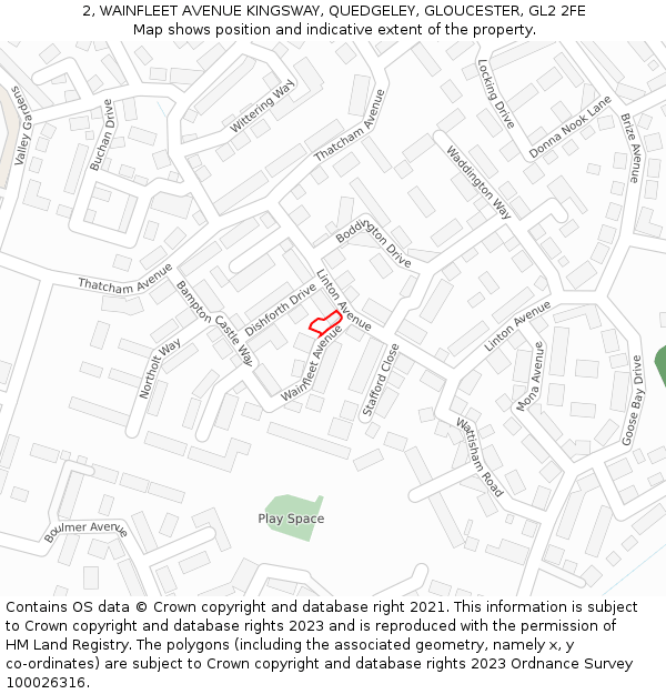 2, WAINFLEET AVENUE KINGSWAY, QUEDGELEY, GLOUCESTER, GL2 2FE: Location map and indicative extent of plot