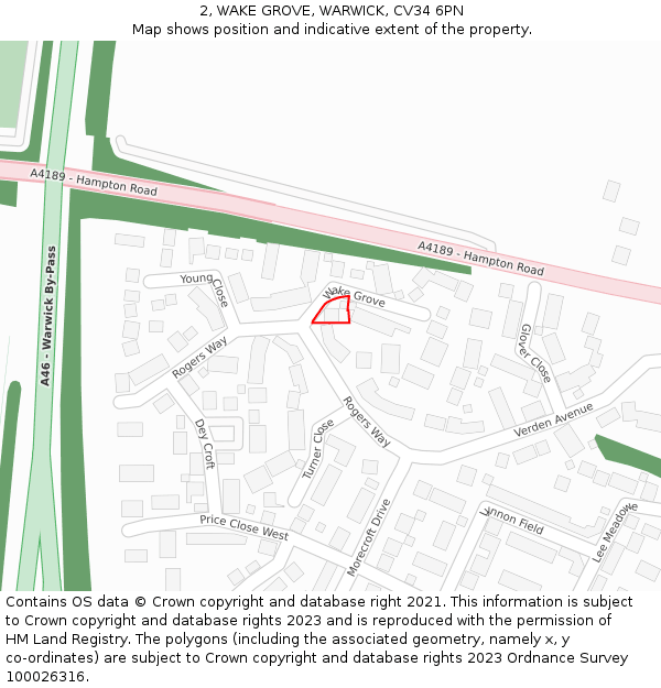 2, WAKE GROVE, WARWICK, CV34 6PN: Location map and indicative extent of plot