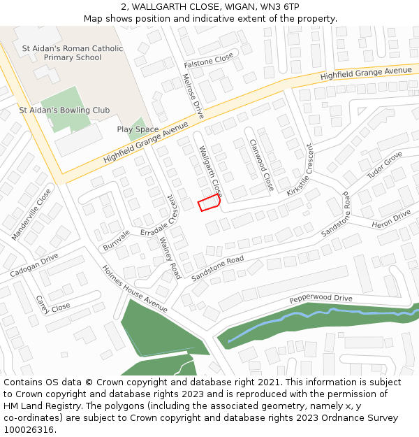 2, WALLGARTH CLOSE, WIGAN, WN3 6TP: Location map and indicative extent of plot