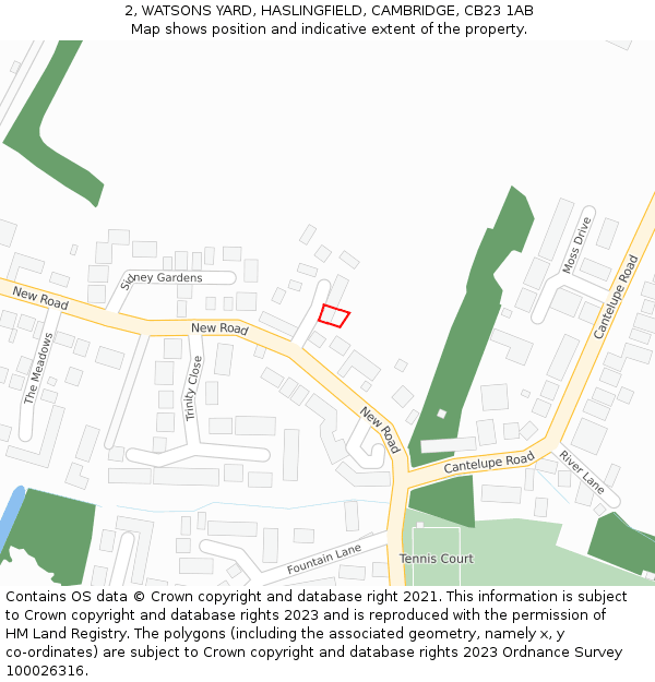 2, WATSONS YARD, HASLINGFIELD, CAMBRIDGE, CB23 1AB: Location map and indicative extent of plot