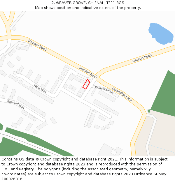 2, WEAVER GROVE, SHIFNAL, TF11 8GS: Location map and indicative extent of plot