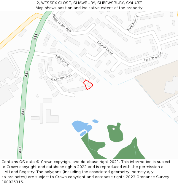 2, WESSEX CLOSE, SHAWBURY, SHREWSBURY, SY4 4RZ: Location map and indicative extent of plot