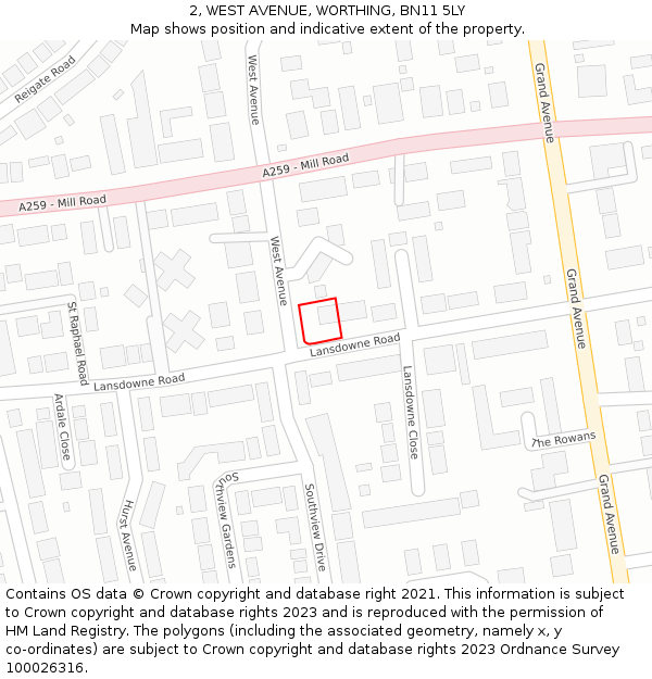 2, WEST AVENUE, WORTHING, BN11 5LY: Location map and indicative extent of plot