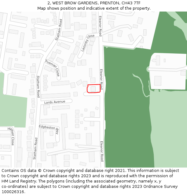 2, WEST BROW GARDENS, PRENTON, CH43 7TF: Location map and indicative extent of plot