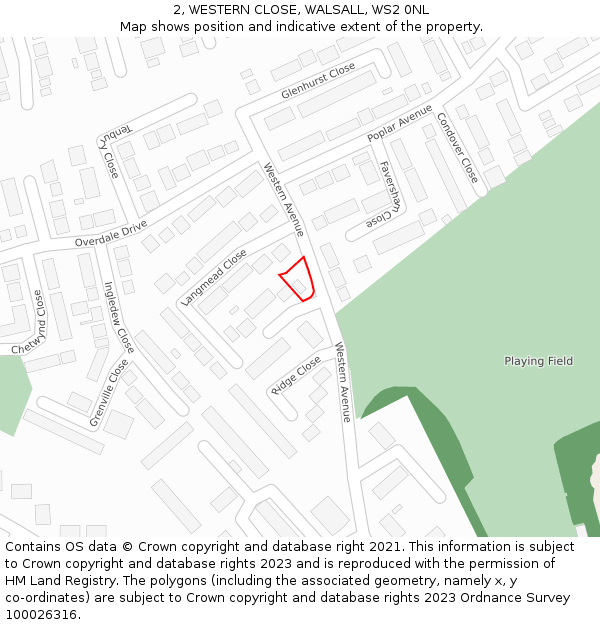 2, WESTERN CLOSE, WALSALL, WS2 0NL: Location map and indicative extent of plot