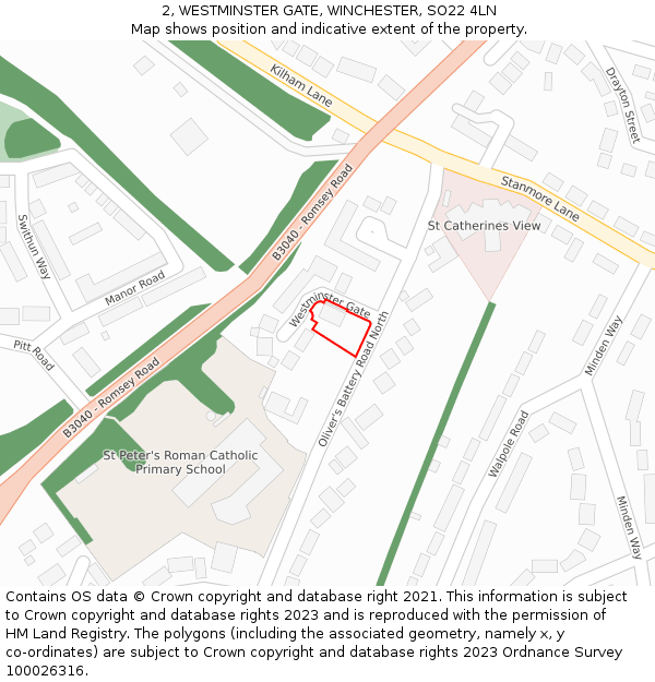 2, WESTMINSTER GATE, WINCHESTER, SO22 4LN: Location map and indicative extent of plot