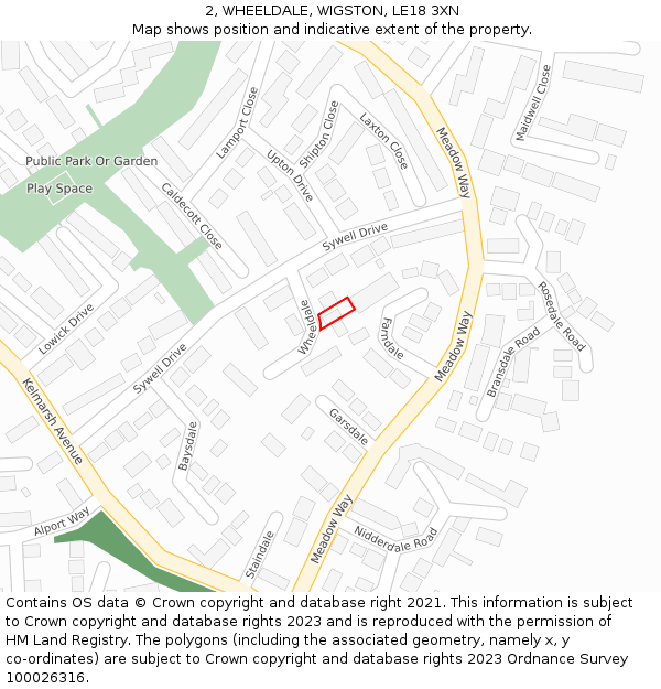 2, WHEELDALE, WIGSTON, LE18 3XN: Location map and indicative extent of plot