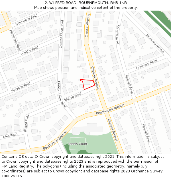 2, WILFRED ROAD, BOURNEMOUTH, BH5 1NB: Location map and indicative extent of plot