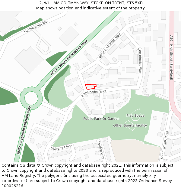 2, WILLIAM COLTMAN WAY, STOKE-ON-TRENT, ST6 5XB: Location map and indicative extent of plot