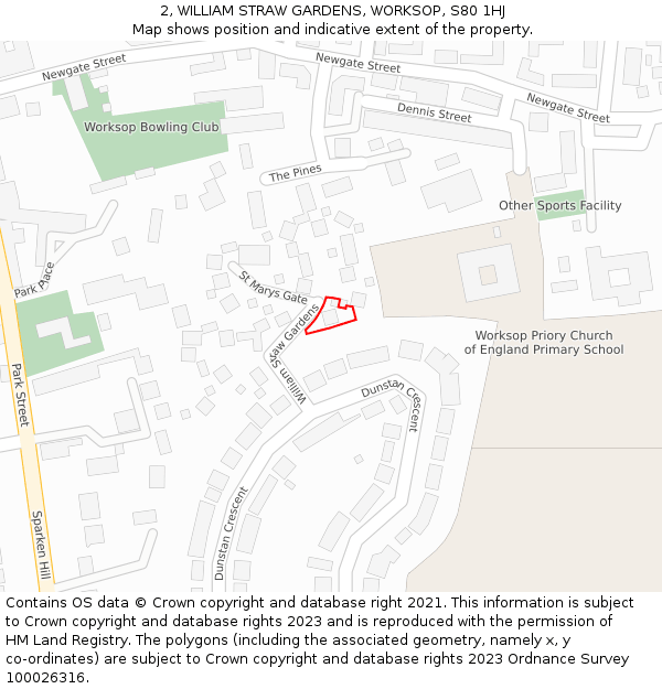 2, WILLIAM STRAW GARDENS, WORKSOP, S80 1HJ: Location map and indicative extent of plot