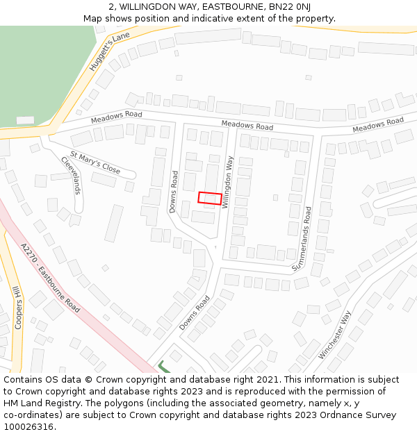 2, WILLINGDON WAY, EASTBOURNE, BN22 0NJ: Location map and indicative extent of plot
