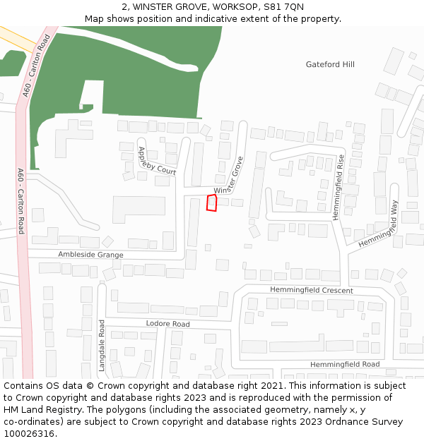 2, WINSTER GROVE, WORKSOP, S81 7QN: Location map and indicative extent of plot