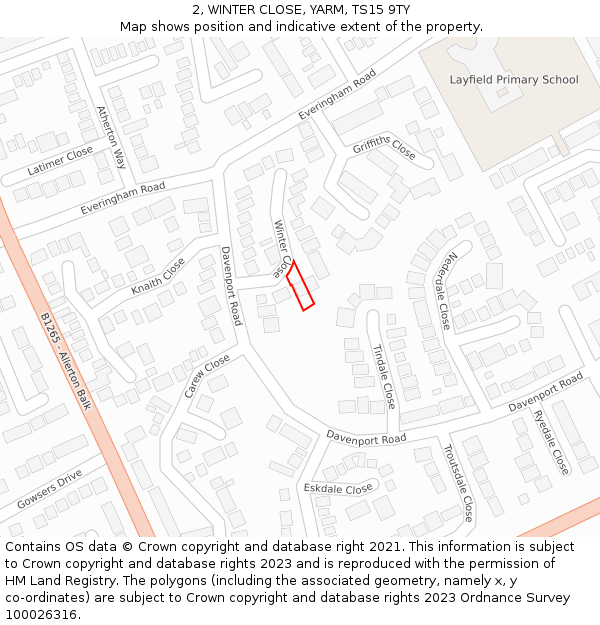 2, WINTER CLOSE, YARM, TS15 9TY: Location map and indicative extent of plot