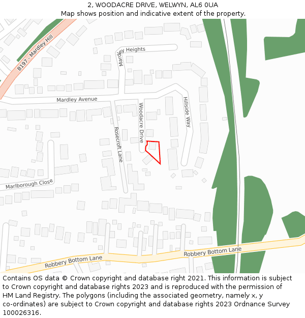 2, WOODACRE DRIVE, WELWYN, AL6 0UA: Location map and indicative extent of plot