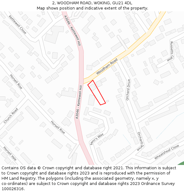 2, WOODHAM ROAD, WOKING, GU21 4DL: Location map and indicative extent of plot