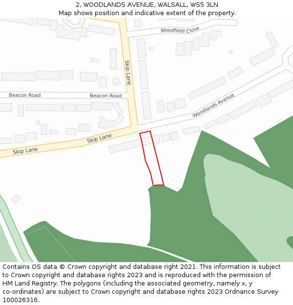 2, WOODLANDS AVENUE, WALSALL, WS5 3LN: Location map and indicative extent of plot