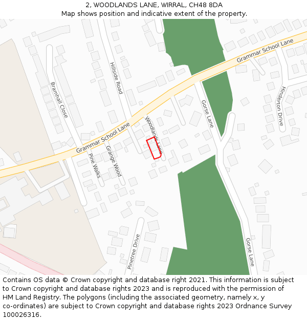 2, WOODLANDS LANE, WIRRAL, CH48 8DA: Location map and indicative extent of plot