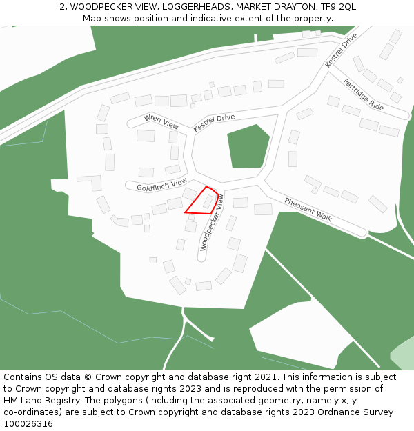 2, WOODPECKER VIEW, LOGGERHEADS, MARKET DRAYTON, TF9 2QL: Location map and indicative extent of plot