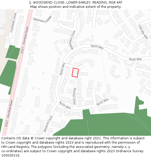 2, WOODSEND CLOSE, LOWER EARLEY, READING, RG6 4AT: Location map and indicative extent of plot