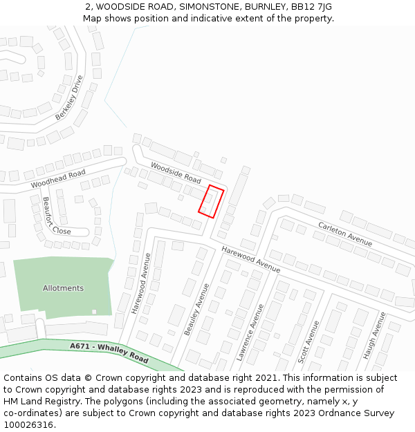 2, WOODSIDE ROAD, SIMONSTONE, BURNLEY, BB12 7JG: Location map and indicative extent of plot