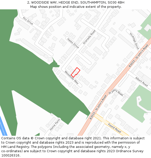 2, WOODSIDE WAY, HEDGE END, SOUTHAMPTON, SO30 4BH: Location map and indicative extent of plot