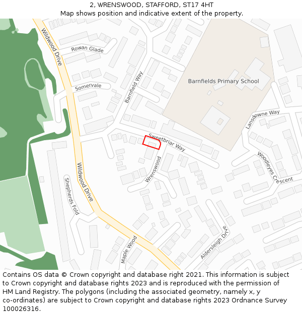 2, WRENSWOOD, STAFFORD, ST17 4HT: Location map and indicative extent of plot