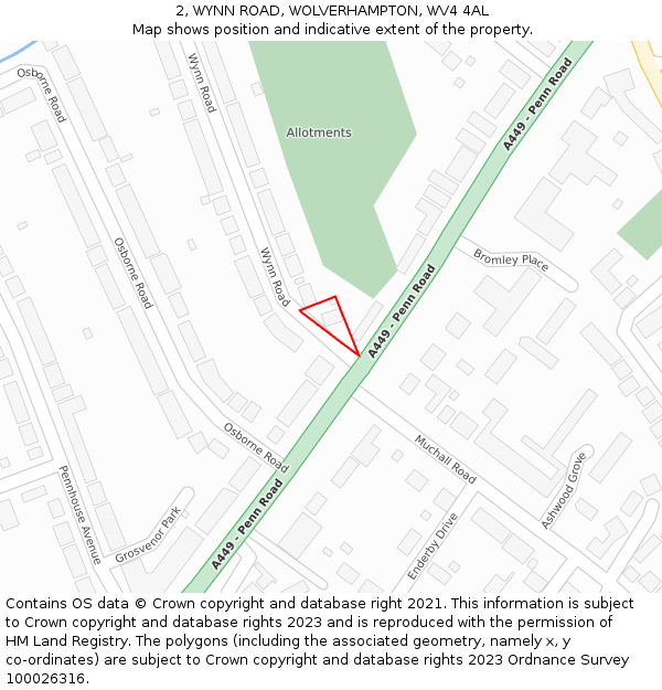 2, WYNN ROAD, WOLVERHAMPTON, WV4 4AL: Location map and indicative extent of plot