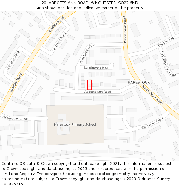 20, ABBOTTS ANN ROAD, WINCHESTER, SO22 6ND: Location map and indicative extent of plot