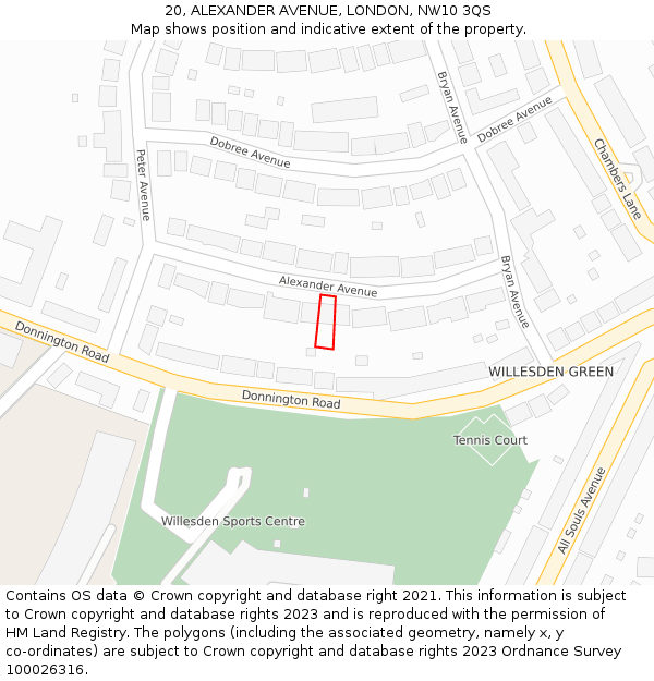 20, ALEXANDER AVENUE, LONDON, NW10 3QS: Location map and indicative extent of plot