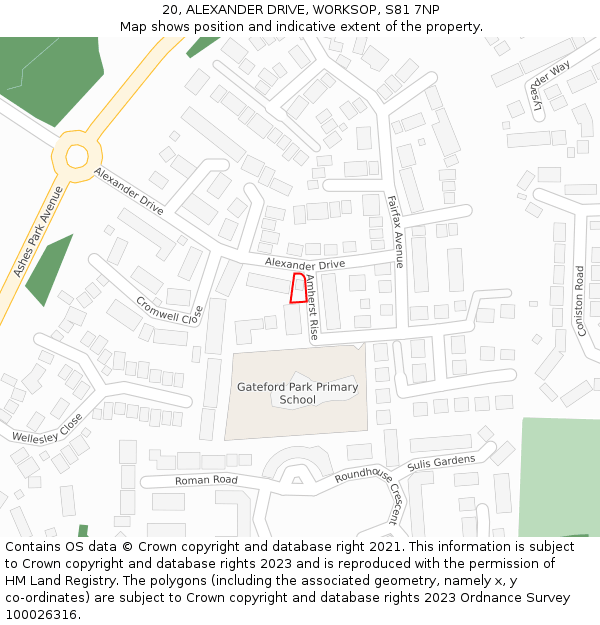 20, ALEXANDER DRIVE, WORKSOP, S81 7NP: Location map and indicative extent of plot