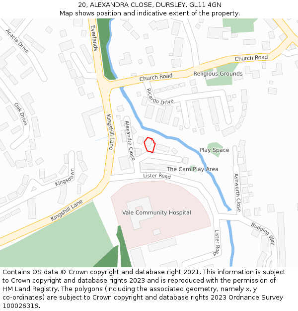 20, ALEXANDRA CLOSE, DURSLEY, GL11 4GN: Location map and indicative extent of plot