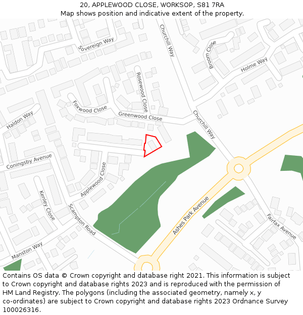 20, APPLEWOOD CLOSE, WORKSOP, S81 7RA: Location map and indicative extent of plot