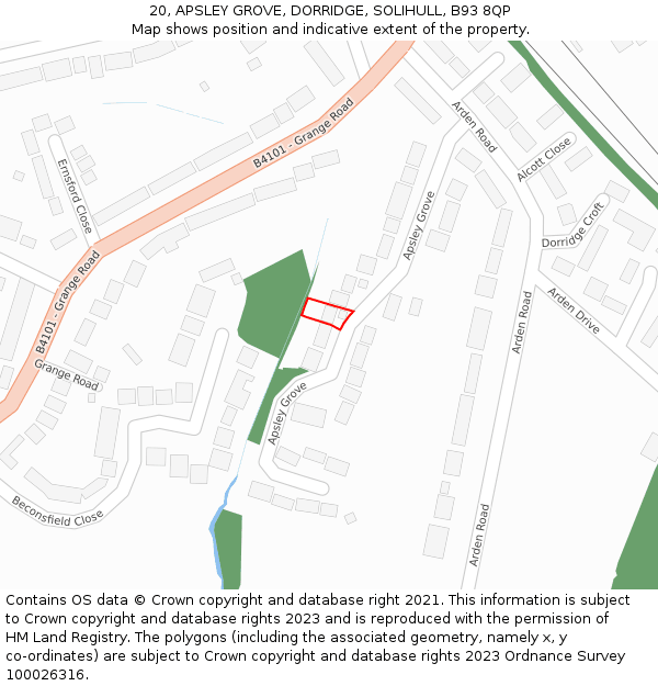 20, APSLEY GROVE, DORRIDGE, SOLIHULL, B93 8QP: Location map and indicative extent of plot