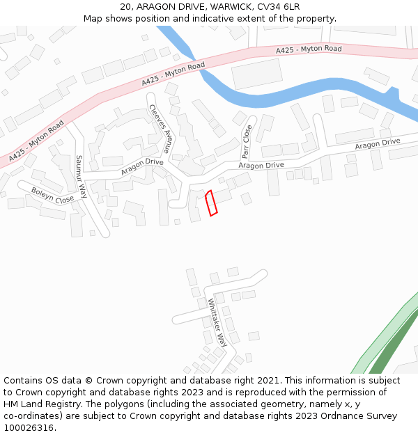 20, ARAGON DRIVE, WARWICK, CV34 6LR: Location map and indicative extent of plot