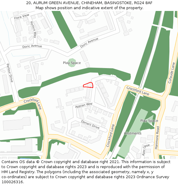 20, AURUM GREEN AVENUE, CHINEHAM, BASINGSTOKE, RG24 8AF: Location map and indicative extent of plot