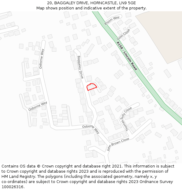 20, BAGGALEY DRIVE, HORNCASTLE, LN9 5GE: Location map and indicative extent of plot