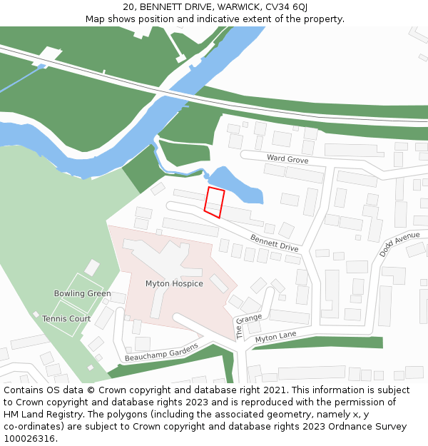 20, BENNETT DRIVE, WARWICK, CV34 6QJ: Location map and indicative extent of plot