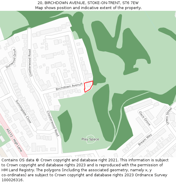 20, BIRCHDOWN AVENUE, STOKE-ON-TRENT, ST6 7EW: Location map and indicative extent of plot