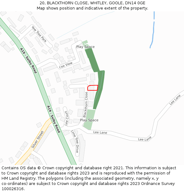 20, BLACKTHORN CLOSE, WHITLEY, GOOLE, DN14 0GE: Location map and indicative extent of plot