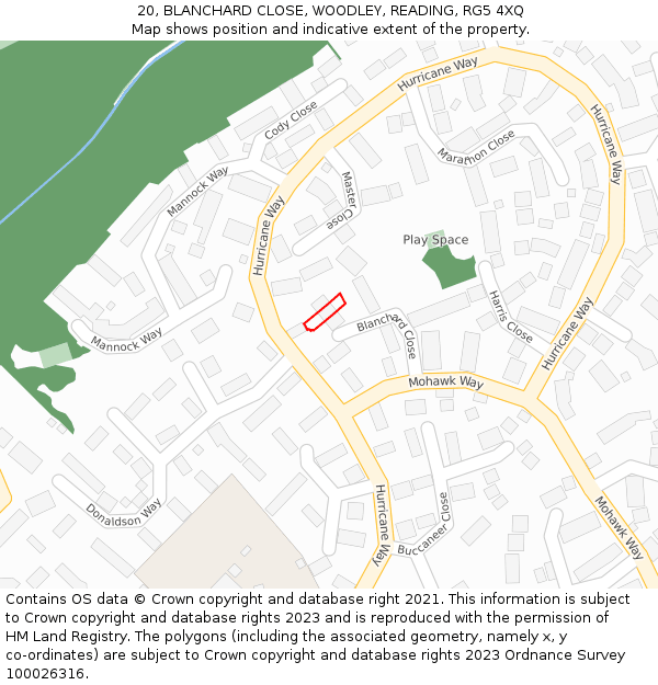 20, BLANCHARD CLOSE, WOODLEY, READING, RG5 4XQ: Location map and indicative extent of plot