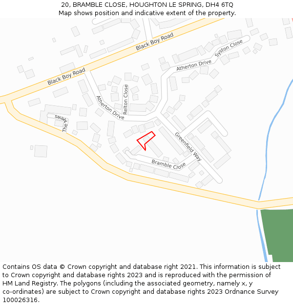 20, BRAMBLE CLOSE, HOUGHTON LE SPRING, DH4 6TQ: Location map and indicative extent of plot